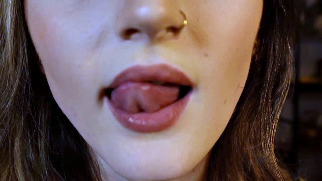 Girl Licks Lens, Kisses and Makes Mouth Sounds in ASMR POV Solo