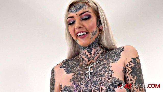 Tattooed Blonde Toys Pussy