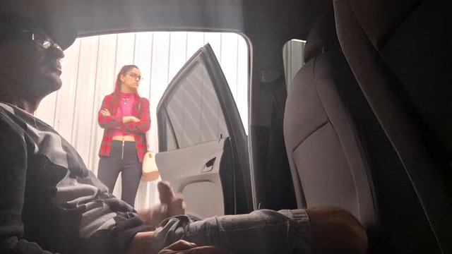 Risky handjob inside the car for student in public