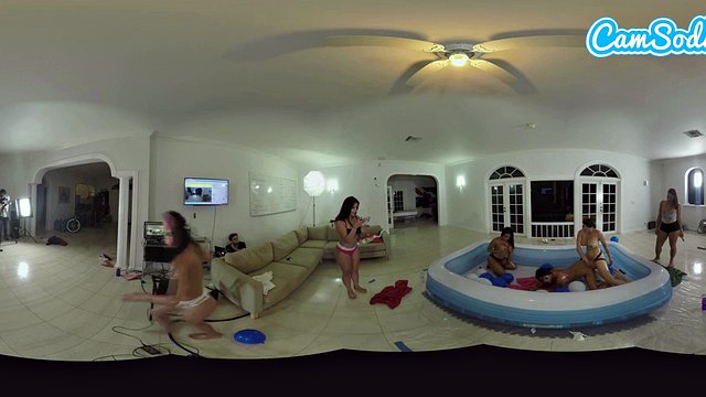 Latina teen lesbians oil wrestling with their big ass stepsisters in VR