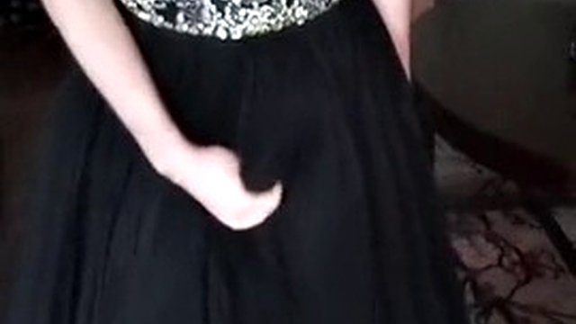 The girl's pretty party dress shows off and she cums in it