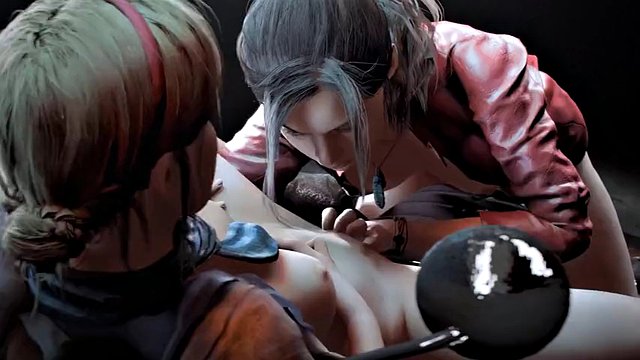 3D compilation: Resident Evil Claire Redfield Jill Valentine threesome with anal fucking, uncensored hentai