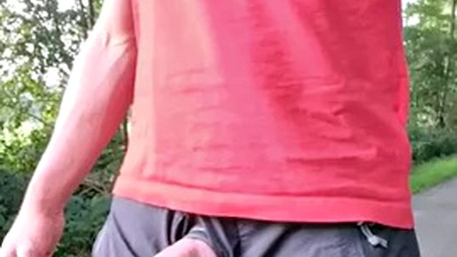 Risky showing my vibro ring outside. Cum piss and fat stream piss on the street