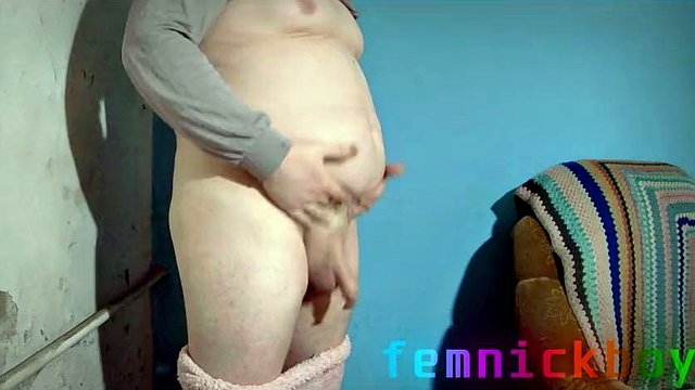 Sissy boy shakes his booty and fat belly