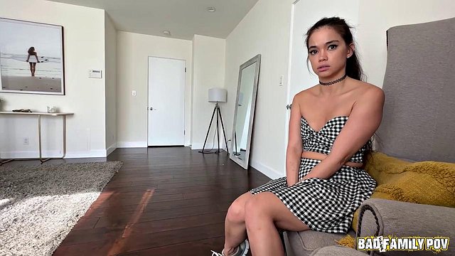 Angelina Moon Swallows Stepdad's Load Then Rides Him