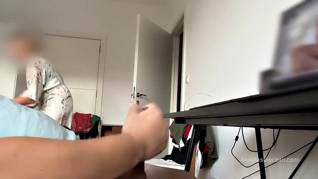 Milf maid caught and watches me jerk off until I cum and helps me with napkins. Public Cock Flashing