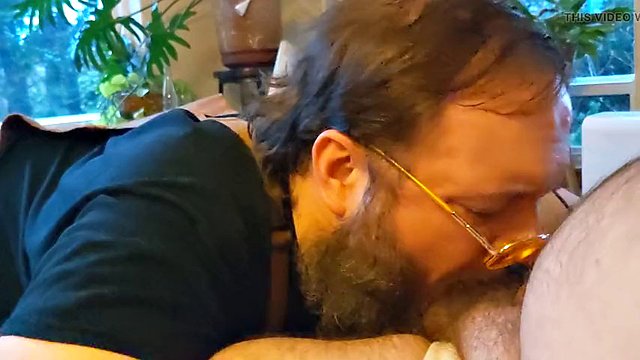 Country Bubba Bear sucks mustache daddy's big cock