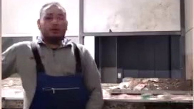 Plump guy smokes and jerks off at work