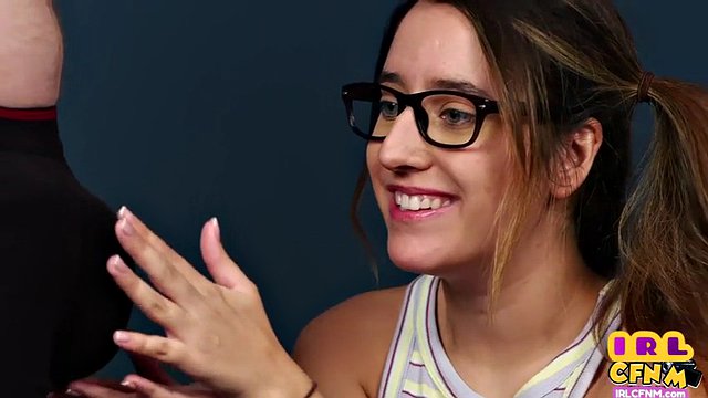 Amateur CFNM 21yo with glasses sucks cock till cumshot