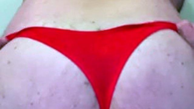 Steve's first anal shows his entire bear body in a red thong while he jerks off, eats precum and spoiled cum