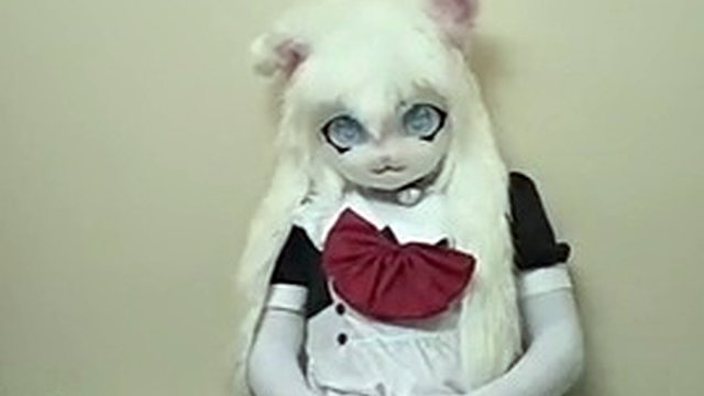 The guy controls the vibrator, bringing me to orgasm in a furry kigurumi maid costume