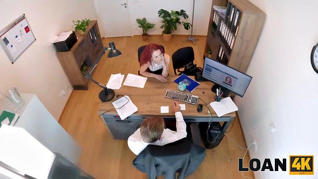 LOAN4K. Sexy business deal between hot and fit redhead and a loan manager