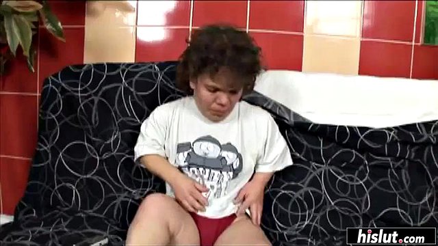 Midget chick bounces on a stiff tool