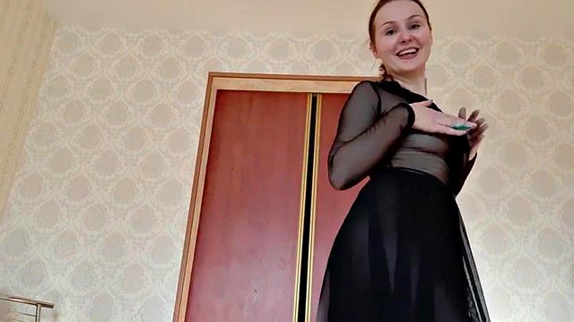 Russian beauty exudes dancing in sheer black chiffon long nightgown: Amateur, Babe & Brunette Porn