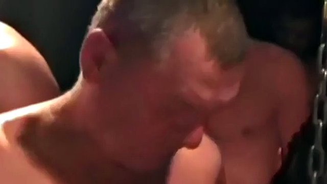 Real German bottom with mask fucked in sling gangbang