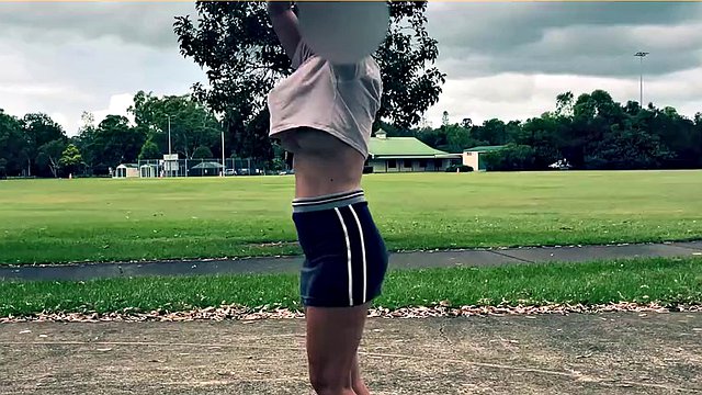 The wife dares to play basketball without bra and panties in a short skirt.