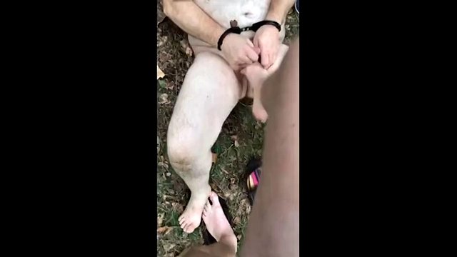 Young master and old slave have an outdoor bdsm-seasion