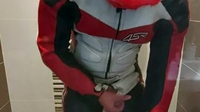 Leather biker fucks and fills combat boots with cum