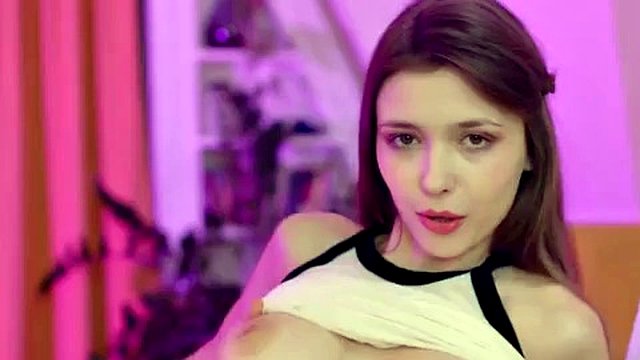 Cute teen with natural tits gently fingers her pussy