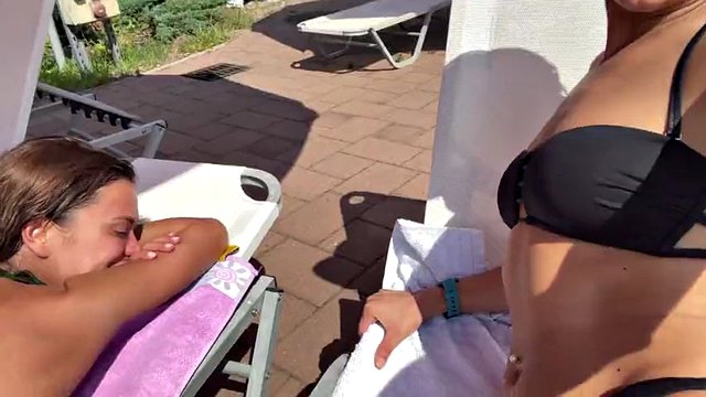 Stepsisters having amazing public sex in the water park