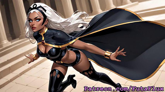 Futanari Storm from X-Men Masturbating
