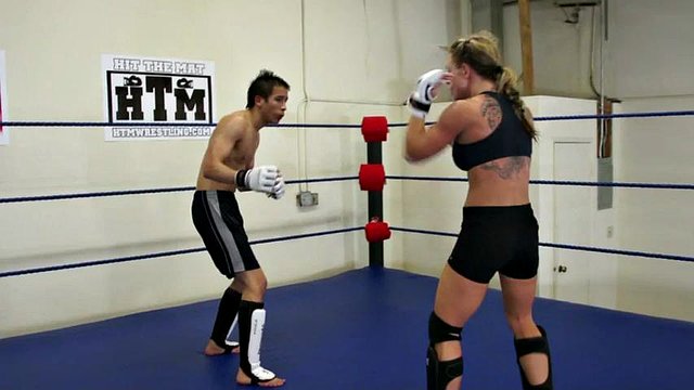 Toned Tommi vs Kyle: MMA Bout: Blonde, Mature & Mixed Wrestling Porn