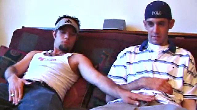 The guys are watching porn, when Apolo bends over to give Tag a blowjob. Tag caresses Apolo, and it seems that this straight guy wants to give him oral sex, but instead, he just licks Apolo's cock, while jerking him off.