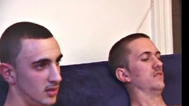 When lovers Dion Money and Casper Cox watch porn videos, they chat about the beautiful girls in the movie and rub their crotches. Clothes come off, dicks come out, but lubrication continues.