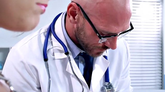 Brunette teen slut sucks his hard cock doctor