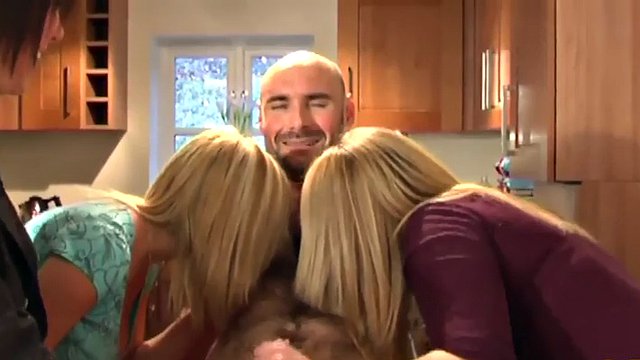 CFNM jerking off, sluts kissing and milking one horny man