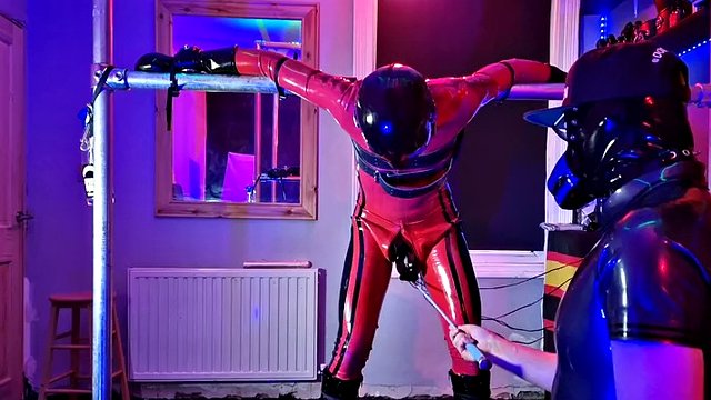 Rubber Latex Doll Sucking Cock and Electro whilst in Bondage