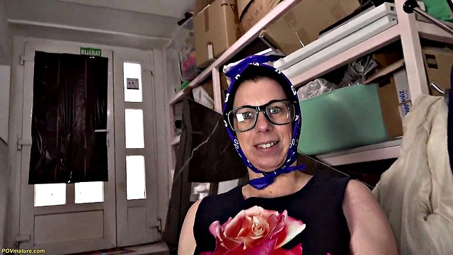 Busty Mature Woman with Natural Curves Wrapped in Scarf and Glasses Spotted Streetside for Intense Out