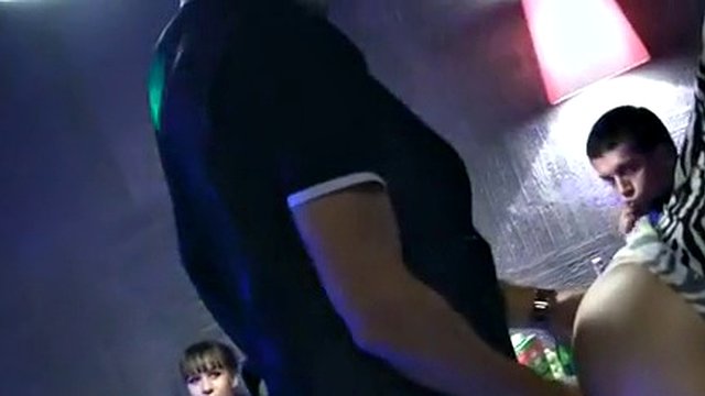 Drunk girls in stockings fuck at a party