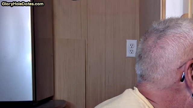 Gaydaddy loves to suck hard penis at the glory hole at home