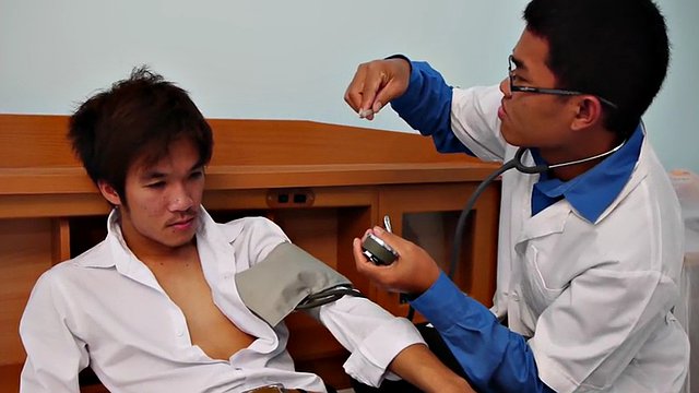 Asian doctor barebacks enema twink after exam and tugjob