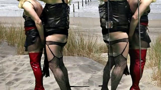 Mistress Samantha punishes her tgirl slave Marina with a good spanking and teases her