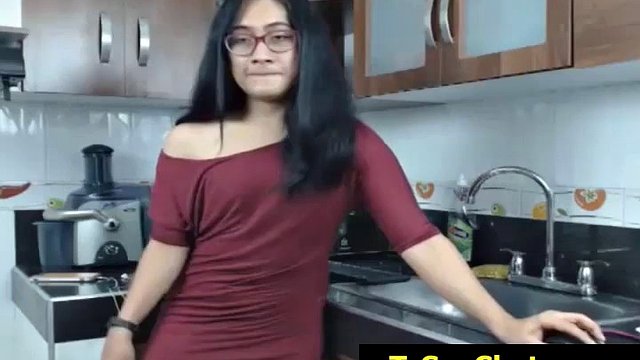Shemale flashes her ass with a big hard dick