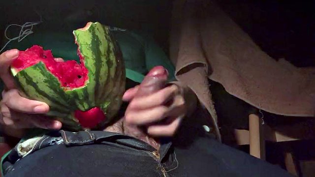 Cumshot with watermelon