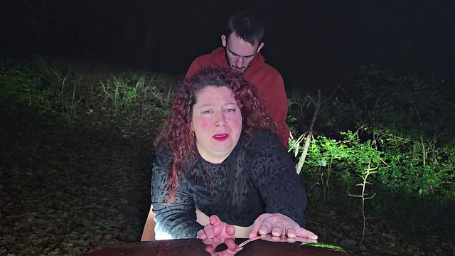 Little bitch getting fucked in a forest in the middle of the night
