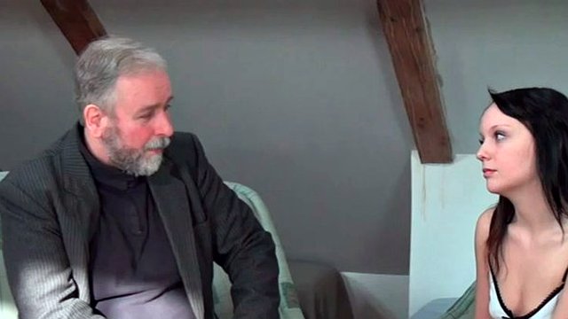 young beauty has served granddad taking money from him