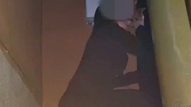 Company holiday party. Married woman kneels in the corner to suck cock