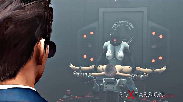 Horny Woman in Cuffs Gets Roughly Fucked by Futa Futanari Mad Lab Sex Android