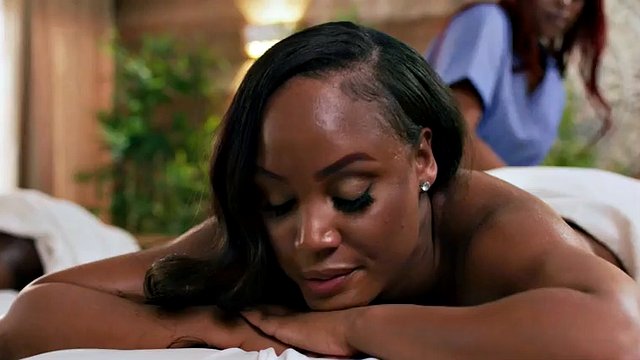 ALL GIRL MASSAGE - Charity massage turns into a hot threesome with three ebony lesbians