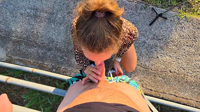 HottPussyTits Performs Risky Roadside Deepthroat and Tit Cumshot
