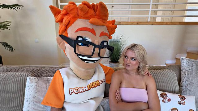 Blonde Annalena Reno Teases Donnie Rock with a Steamy Handjob Before Delivering a Gushing Deep-Throat